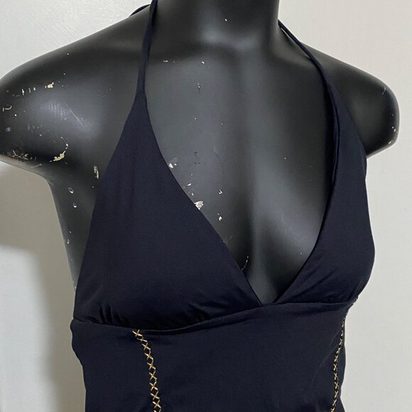 L SPACE LILA PLUNGE STRAPPY BACK HALTER ONE PIECE SWIMSUIT BLACK SIZE 10 - Picture 3 of 6
